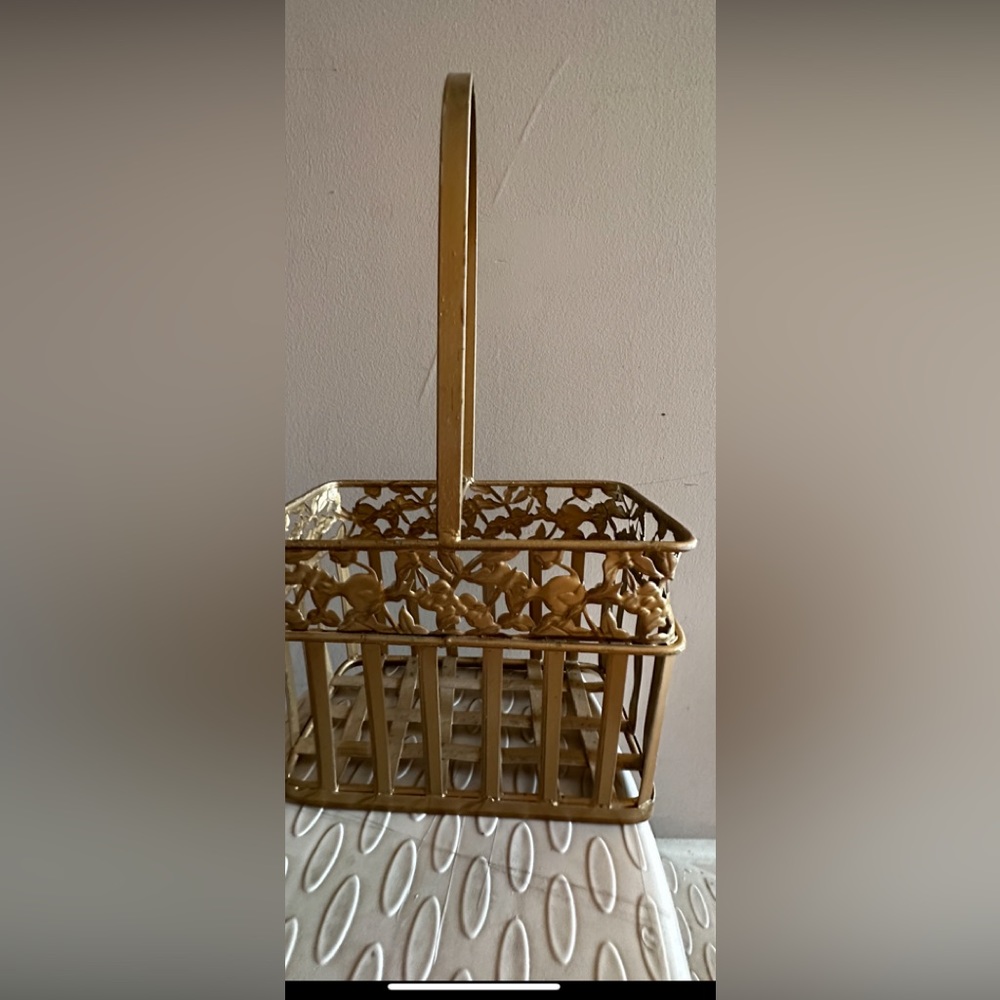Gold Color Metal Basket With Handle Small Decor Basket - Picture 2 of 6